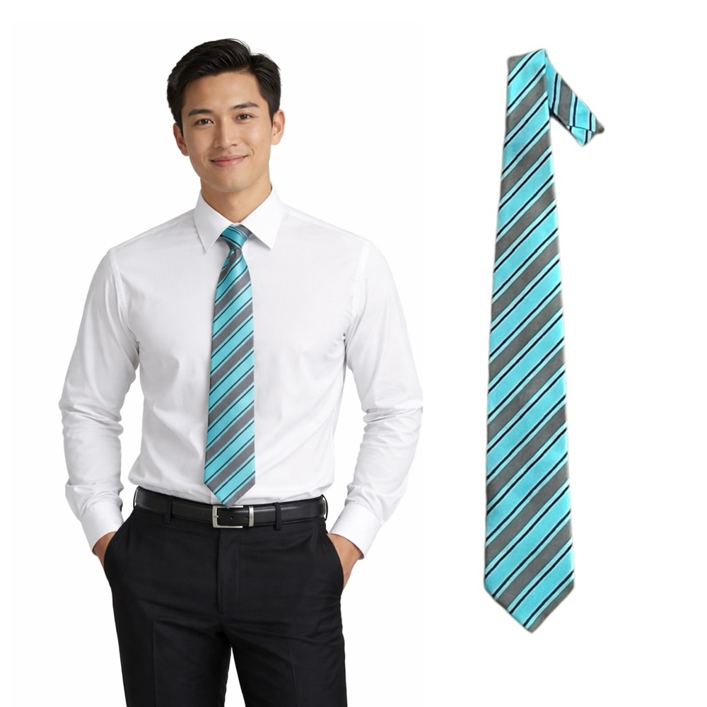 Simons Aqua and Black Striped Tie
🔥% bundle of 3, 5, 10, 15 or 20 ties